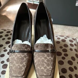 Coach Brown Classic Loafers with Monogram Design